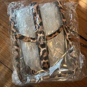 clear stadium mini messenger bag with leopard trim